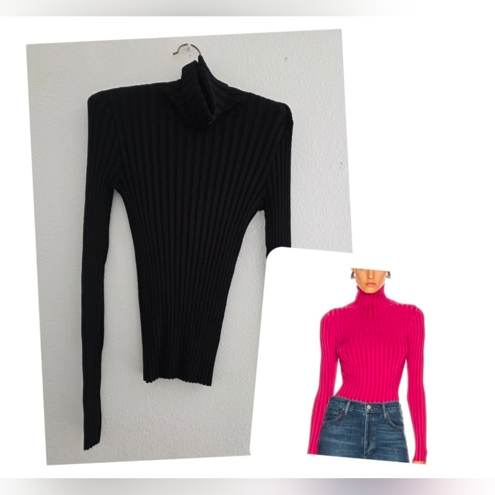 Veronica Beard Nellie Turtleneck Pullover Top Wide Ribbed Long Sleeve Black Sz S